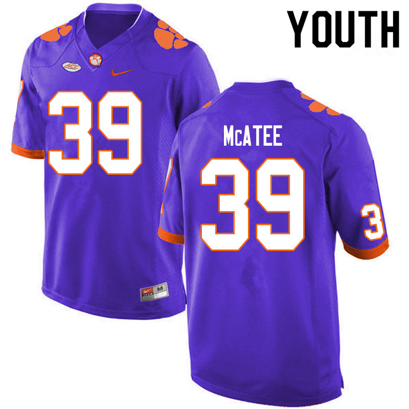 Youth #39 Bubba McAtee Clemson Tigers College Football Jerseys Sale-Purple - Click Image to Close